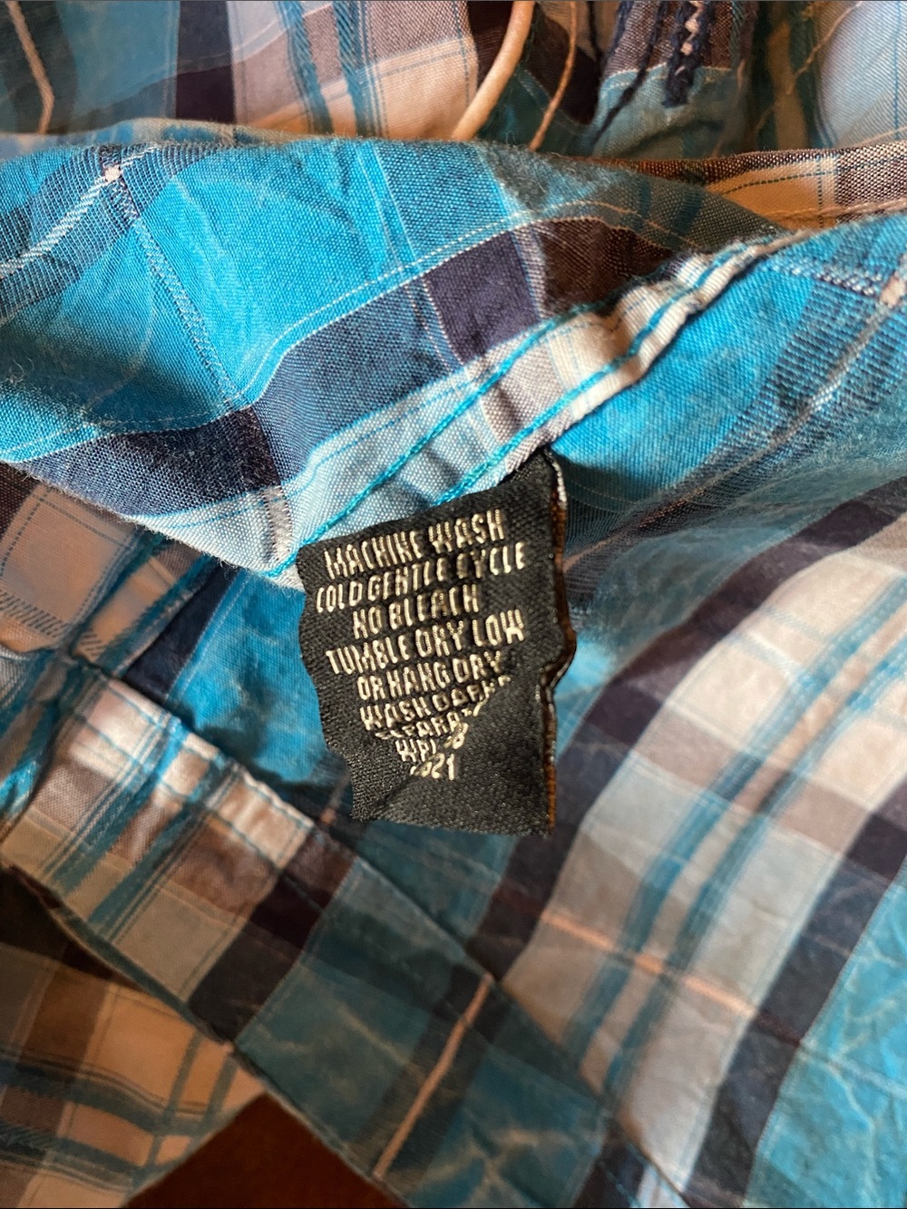 Panhandle Slim Teal and White Plaid Western Snap Shirt S - Picture 7 of 7